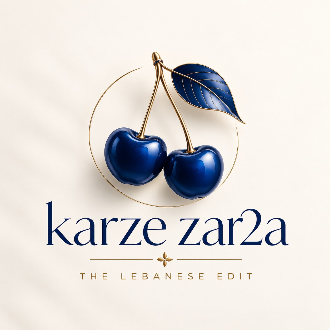 Karze Zar2a: blue cherries with gold stems, and the tagline The Lebanese Edit
